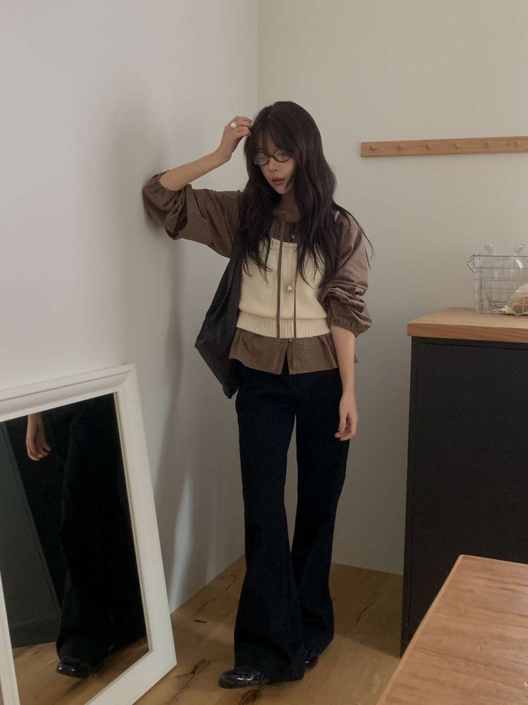 MIELLE-미엘르-OT東大門㊣實拍女士新品人氣牛仔褲不含腰帶毛絨羊毛喇叭MIELLE-미엘르-OT牛仔褲