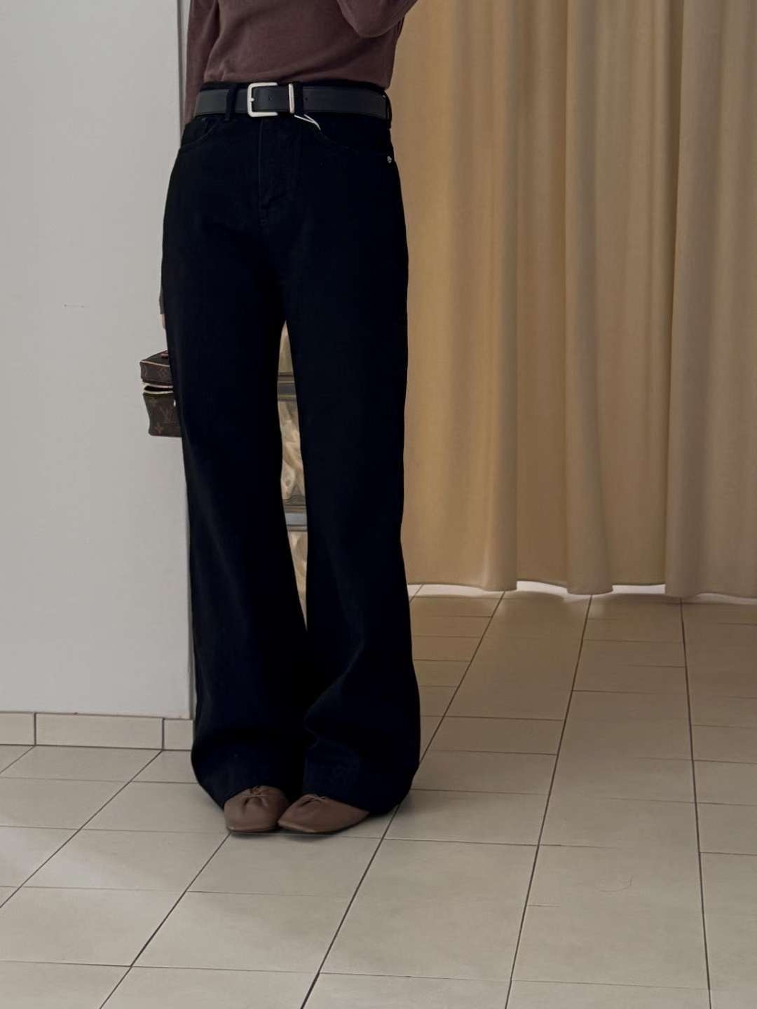 MIELLE-미엘르-OT東大門㊣實拍女士新品人氣牛仔褲不含腰帶毛絨羊毛喇叭MIELLE-미엘르-OT牛仔褲圖色1