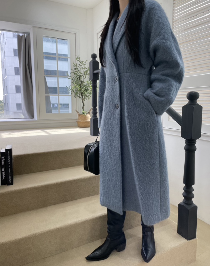 RIAH東大門㊣代購女士新品休閑人氣真品中長款大衣Sale馬海毛RIAH中長款大衣圖色1