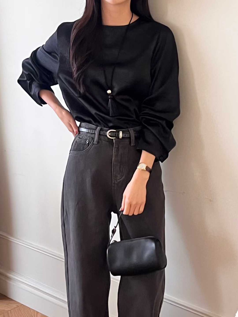 AHOY韓國代購㊣女裝新款推薦時尚職業25秋冬襯衫蕾絲衫緞面AHOY襯衫/蕾絲衫