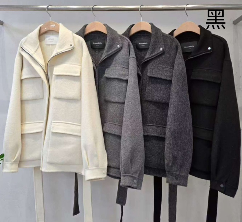 DREAM GIRIS/HOT PLACE韓國直郵㊣女士新款時尚中長款大衣含腰帶口袋DREAM GIRIS/HOT PLACE中長款大衣圖色4左四色