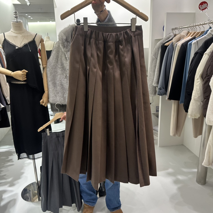 AHOY東大門㊣直郵女裝新品休閑25秋冬真品人氣長裙百褶褶裙AHOY長裙