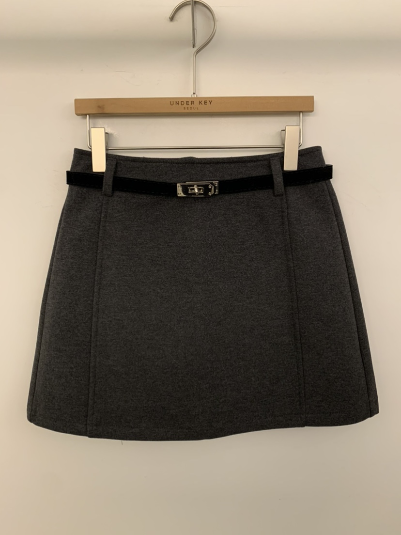 UNDER KEY韓國直郵㊣女士新款時尚推薦真品職業短裙含腰帶UNDER KEY短裙圖色1墨色