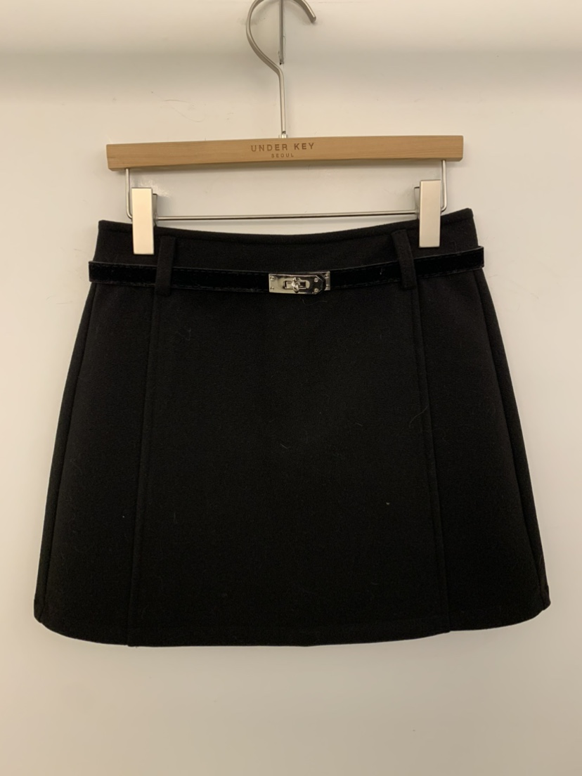 UNDER KEY韓國直郵㊣女士新款時尚推薦真品職業短裙含腰帶UNDER KEY短裙圖色2黑色