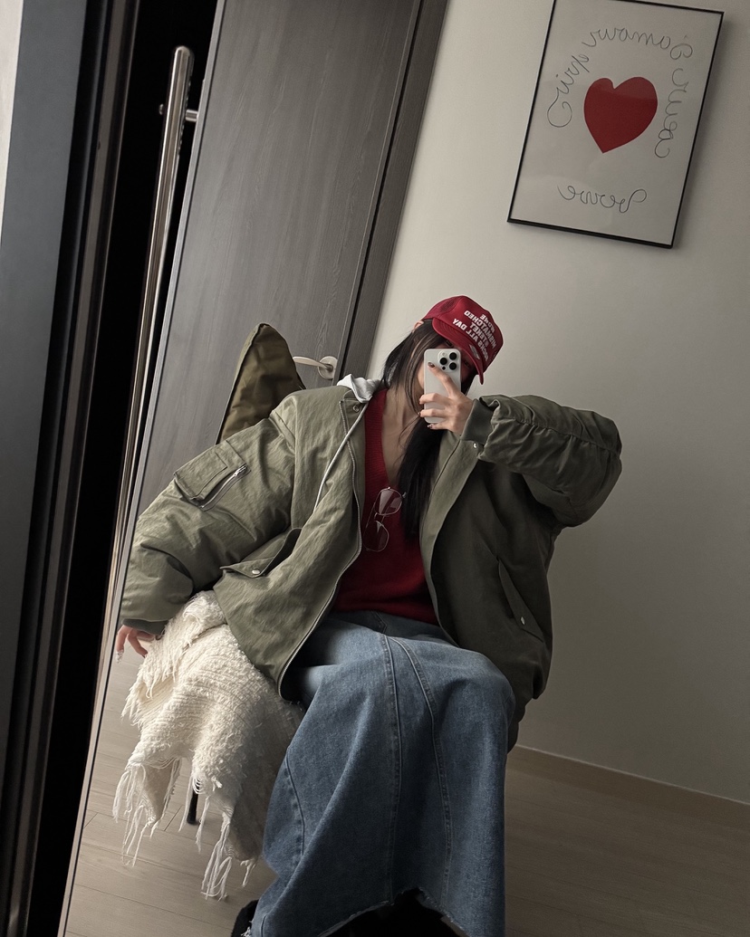 OKIE韓國代購㊣女裝新品25秋冬休閑真品推薦時尚短款棉服褶皺OKIE短款棉服