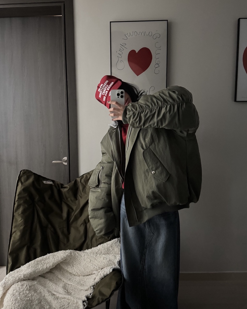 OKIE韓國代購㊣女裝新品25秋冬休閑真品推薦時尚短款棉服褶皺OKIE短款棉服