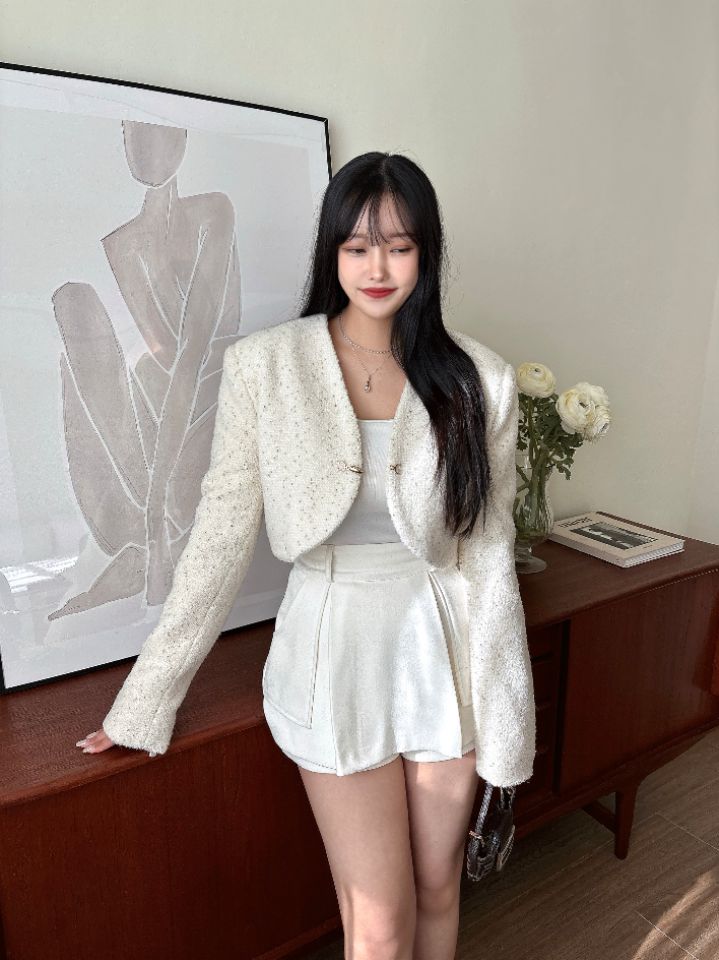 mars東大門㊣實拍女裝新品推薦真品人氣職業夾克含脖帶粗花呢mars夾克