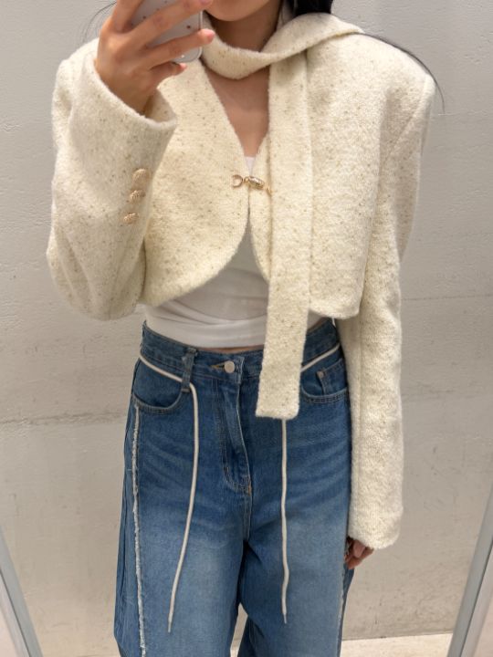 mars東大門㊣實拍女裝新品推薦真品人氣職業夾克含脖帶粗花呢mars夾克