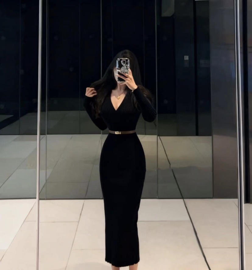 KC MARKET韓國代購㊣女士新款熱賣時尚25秋冬連衣裙不含腰帶KC MARKET連衣裙