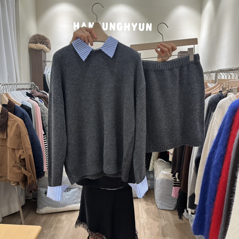 HANSUNGHYUN東大門㊣直郵女士新品25秋冬熱賣職業套裝羊毛條紋HANSUNGHYUN套裝圖色1