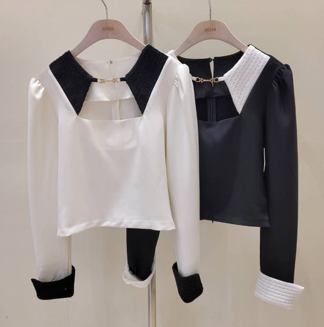 SUGAR-슈가-T東大門㊣實拍女裝新款時尚人氣25秋冬襯衫蕾絲衫SUGAR襯衫/蕾絲衫圖色2左二色