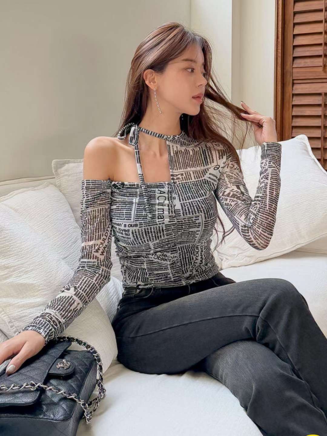 HEE SHOP韓國代購㊣女裝新品休閑時尚熱賣25秋冬真品長袖T恤HEE SHOP長袖T恤