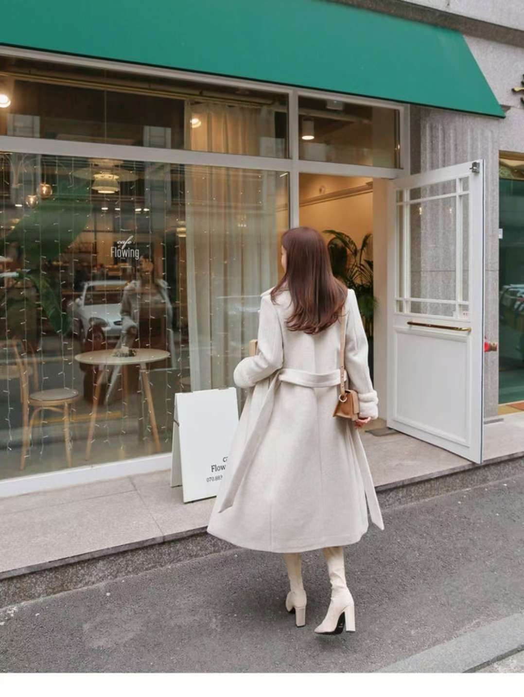 HEE SHOP東大門㊣實拍女士新款熱賣休閑職業中長款大衣含腰帶HEE SHOP中長款大衣