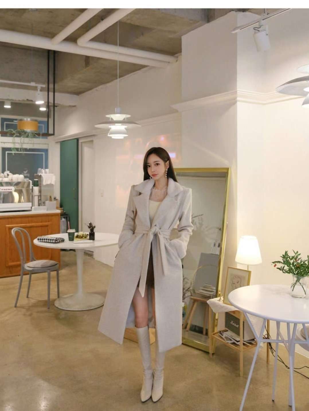 HEE SHOP東大門㊣實拍女士新款熱賣休閑職業中長款大衣含腰帶HEE SHOP中長款大衣圖色1