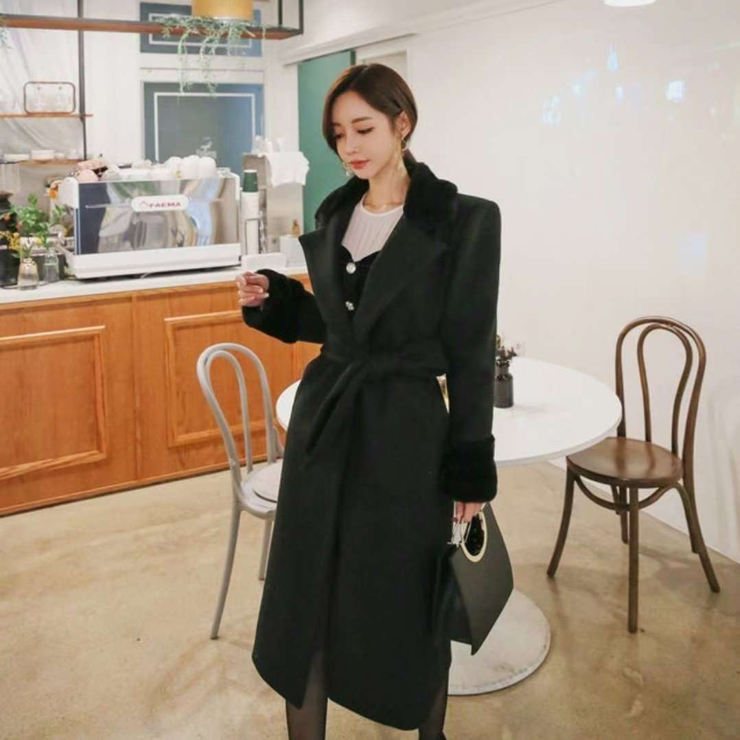 HEE SHOP東大門㊣實拍女士新款熱賣休閑職業中長款大衣含腰帶HEE SHOP中長款大衣圖色2
