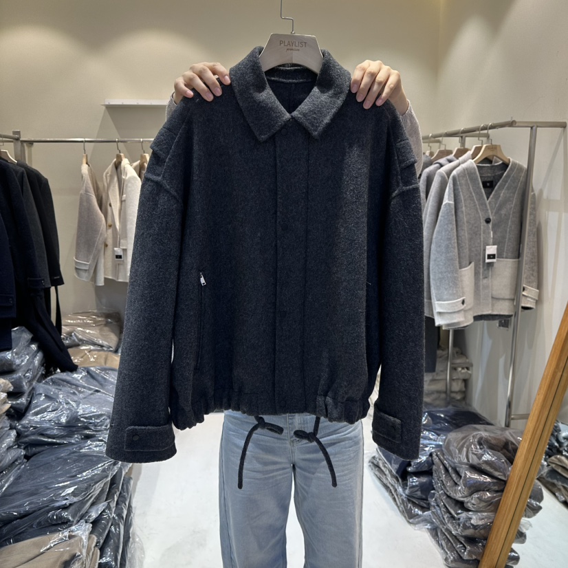 HER東大門㊣直郵女裝新品25秋冬真品時尚人氣休閑熱賣短款大衣HER短款大衣圖色3墨色