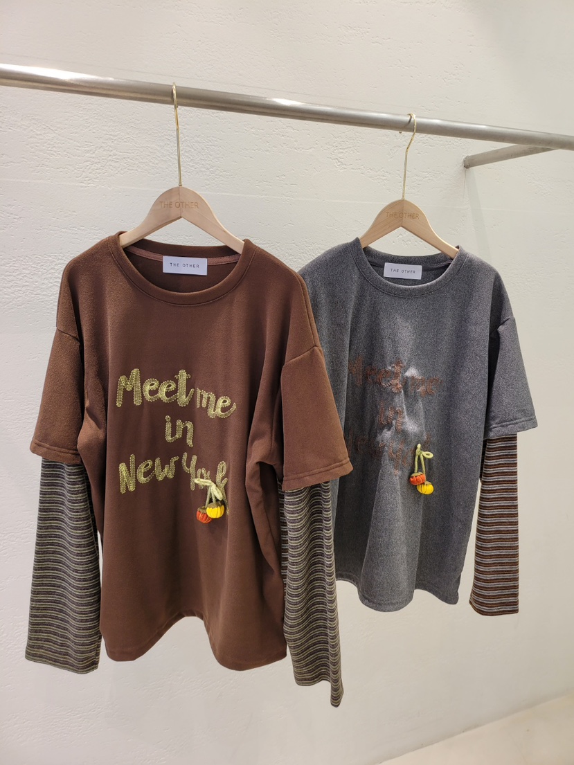 THE OTHER韓國直郵㊣女士新品熱賣25秋冬長袖T恤假兩件刺繡THE OTHER長袖T恤