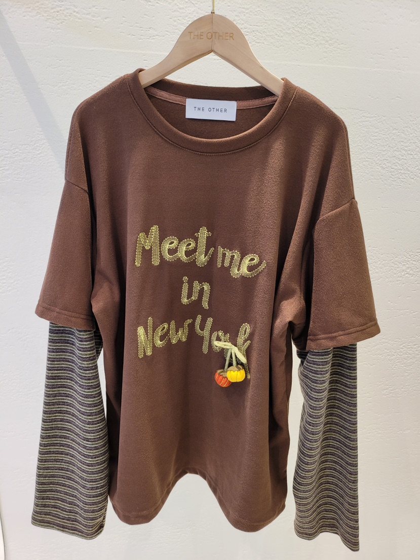 THE OTHER韓國直郵㊣女士新品熱賣25秋冬長袖T恤假兩件刺繡THE OTHER長袖T恤圖色1
