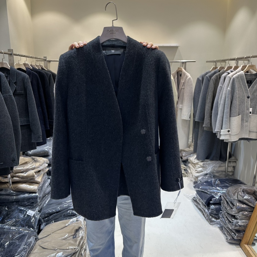 HER韓國代購㊣女士新品推薦25秋冬休閑熱賣時尚職業短款大衣HER短款大衣圖色1