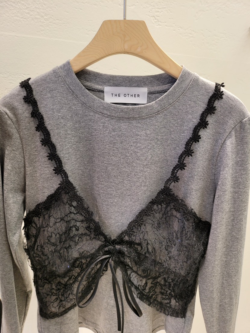 THE OTHER韓國直郵㊣女士新品職業人氣休閑長袖T恤假兩件蕾絲THE OTHER長袖T恤