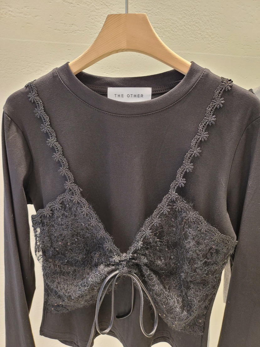 THE OTHER韓國直郵㊣女士新品職業人氣休閑長袖T恤假兩件蕾絲THE OTHER長袖T恤