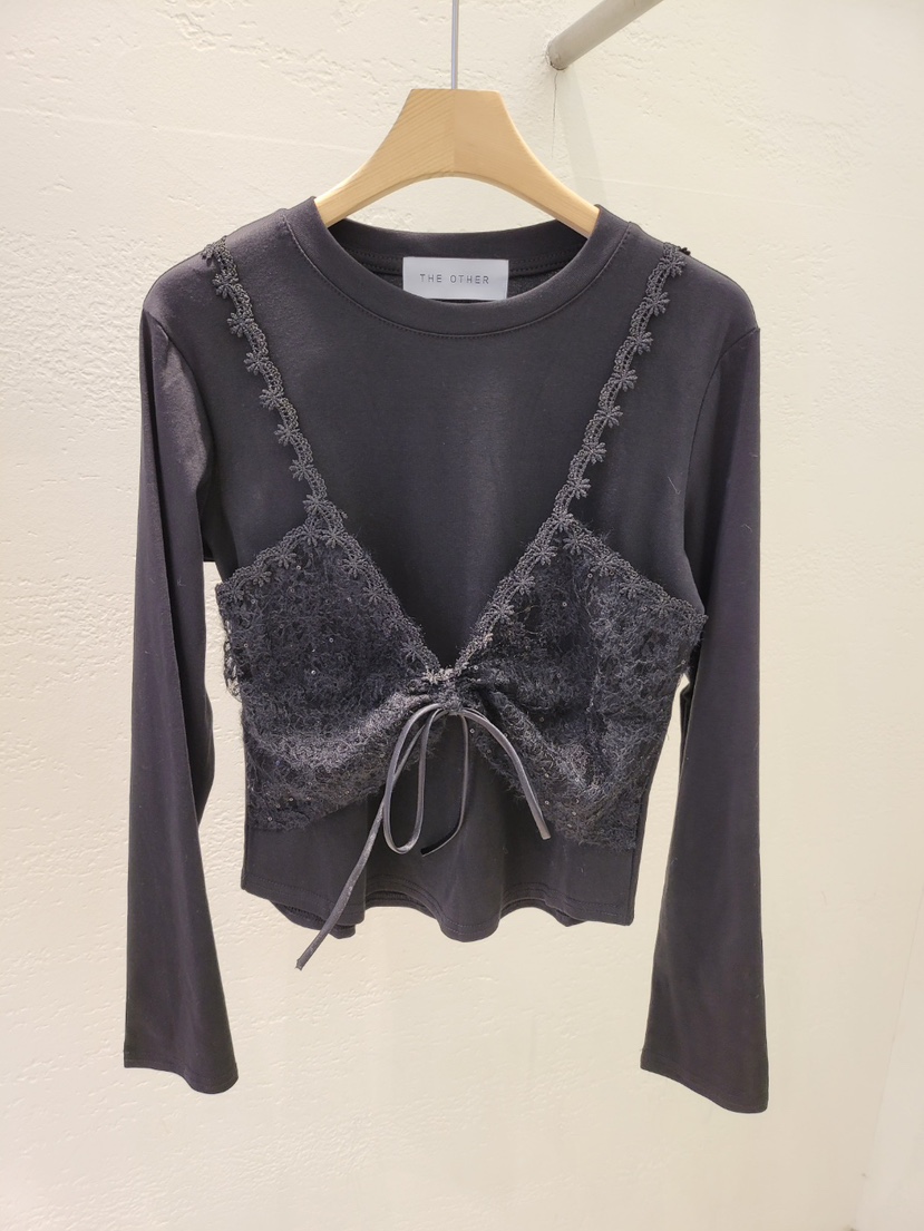 THE OTHER韓國直郵㊣女士新品職業人氣休閑長袖T恤假兩件蕾絲THE OTHER長袖T恤圖色2