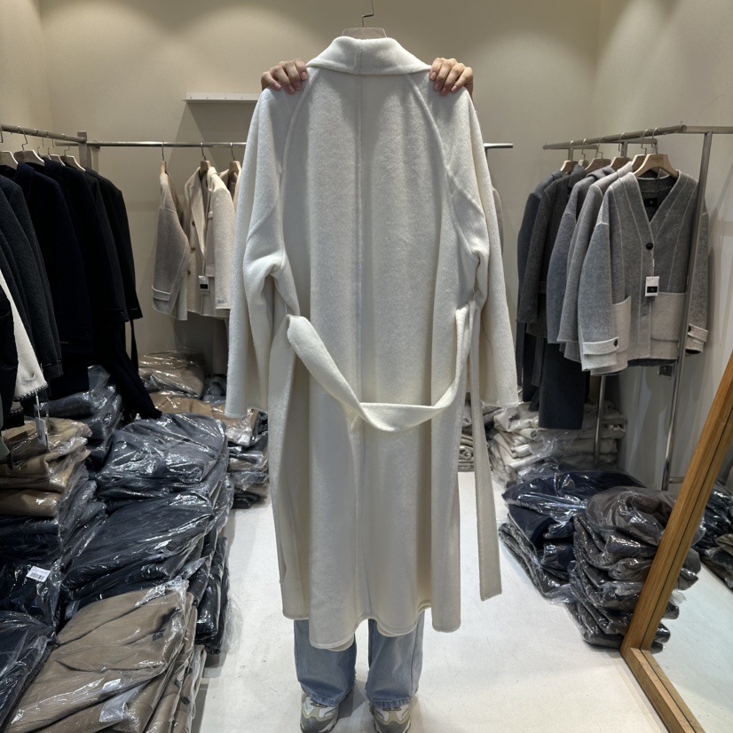 HER韓國代購㊣女裝新款25秋冬人氣休閑真品中長款大衣含腰帶HER中長款大衣