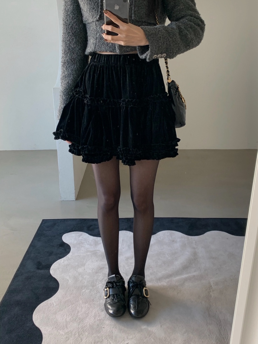 VERANDA東大門㊣直郵女士新款推薦休閑時尚人氣職業短裙天鵝絨VERANDA短裙