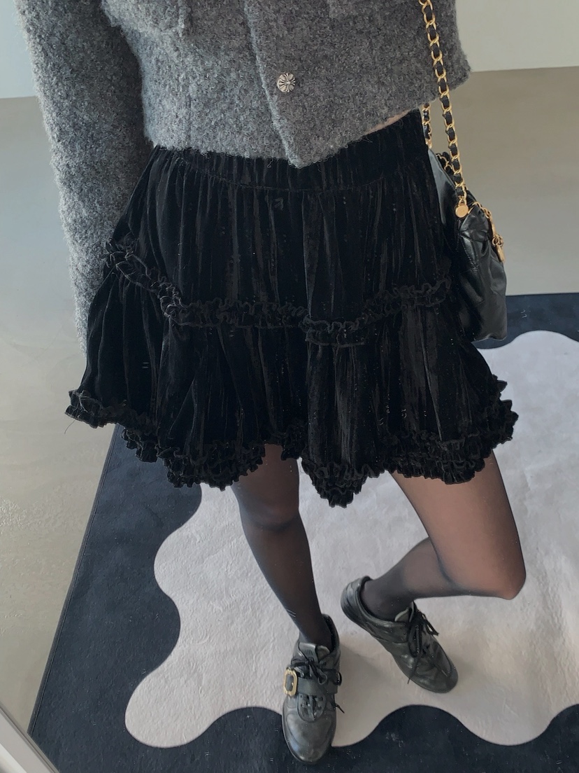 VERANDA東大門㊣直郵女士新款推薦休閑時尚人氣職業短裙天鵝絨VERANDA短裙