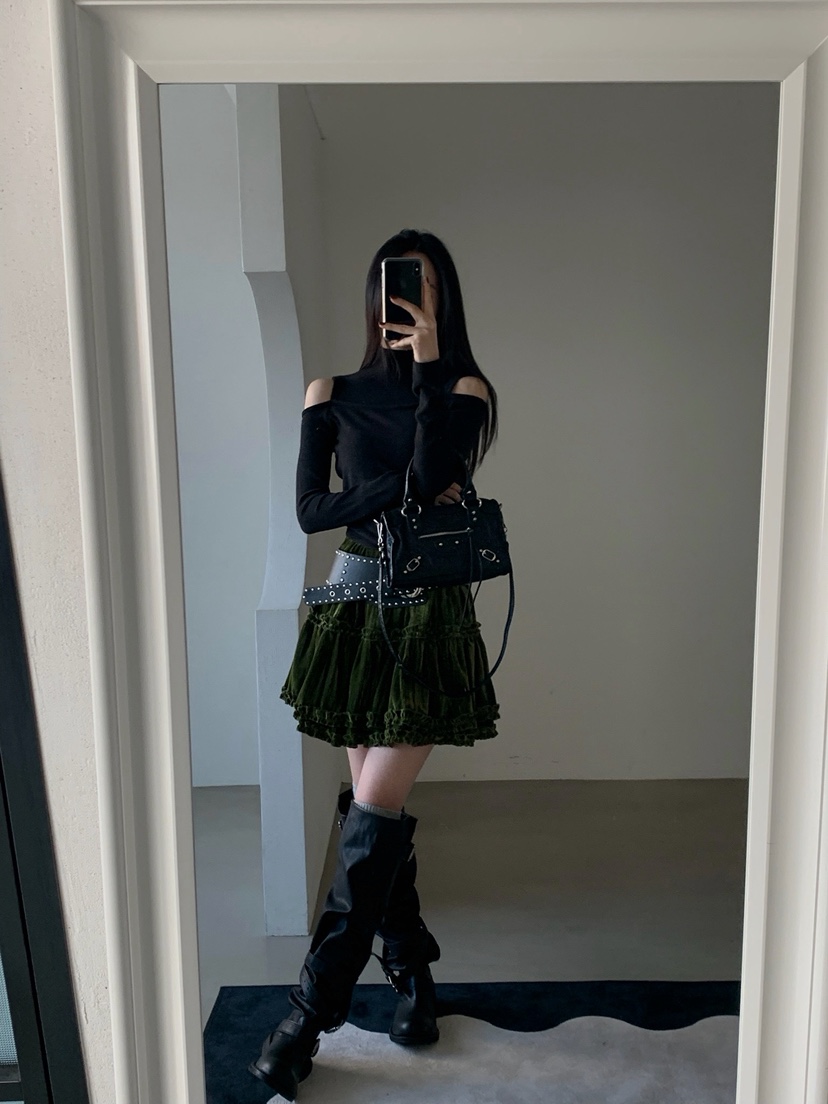 VERANDA東大門㊣直郵女士新款推薦休閑時尚人氣職業短裙天鵝絨VERANDA短裙