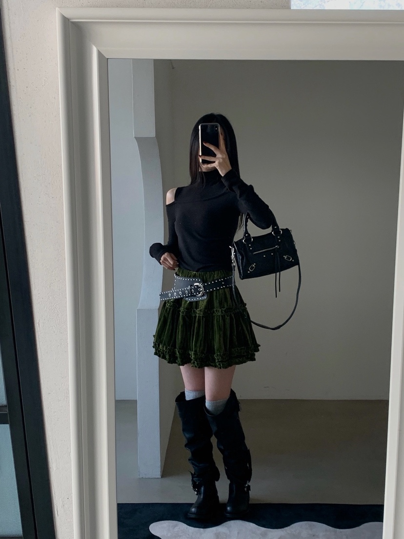 VERANDA東大門㊣直郵女士新款推薦休閑時尚人氣職業短裙天鵝絨VERANDA短裙