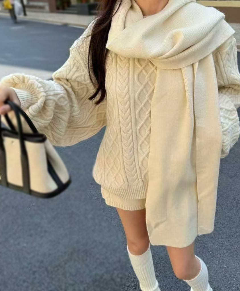 OLA韓國直郵㊣女士新款職業25秋冬真品休閑人氣套裝三件套圍巾mellor/OLA套裝