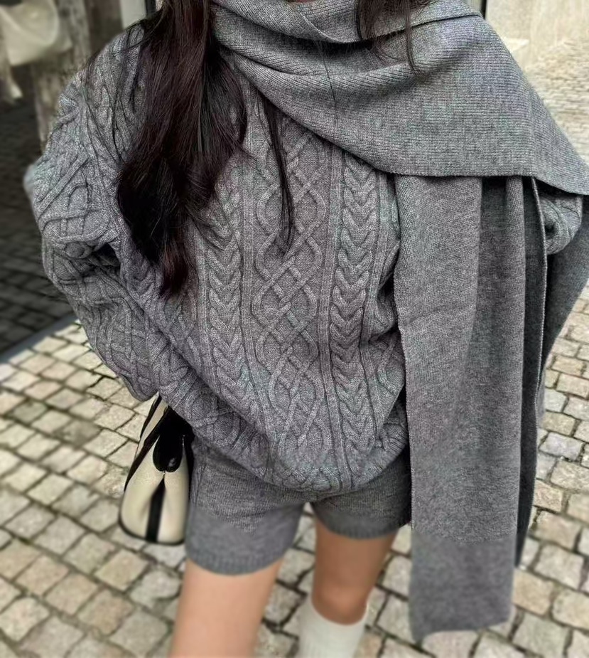 OLA韓國直郵㊣女士新款職業25秋冬真品休閑人氣套裝三件套圍巾mellor/OLA套裝