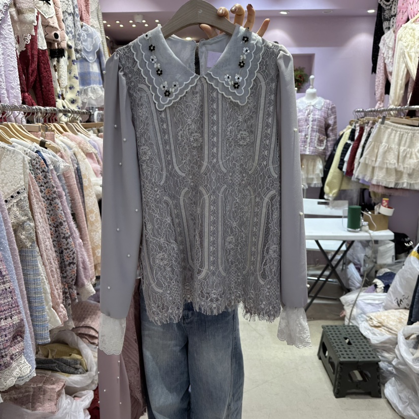 MS韓國直郵㊣女士新品25秋冬職業時尚熱賣休閑真品襯衫蕾絲衫MS襯衫/蕾絲衫圖色2