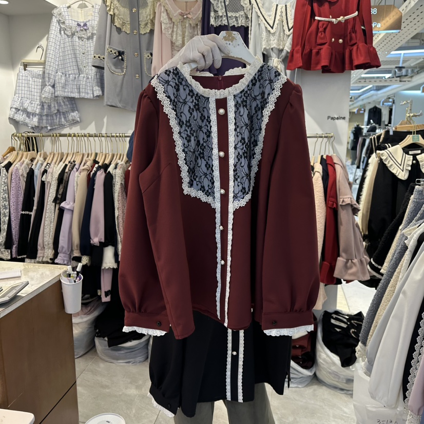 PAPA韓國代購㊣女裝新款真品人氣時尚休閑熱賣推薦襯衫蕾絲衫PaPa/HALMADE襯衫/蕾絲衫圖色1