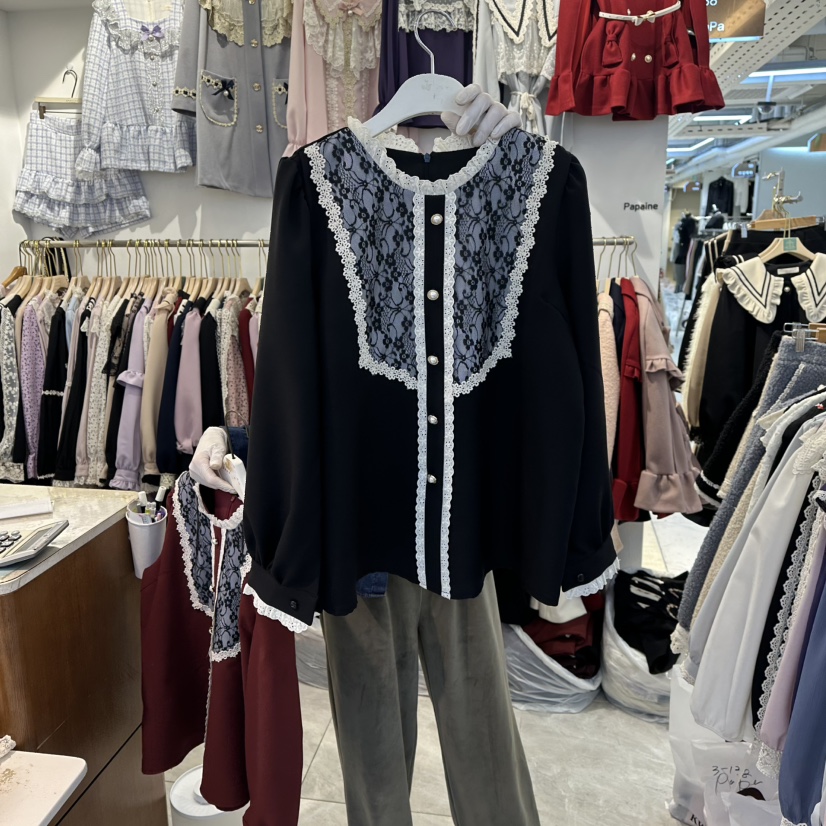 PAPA韓國代購㊣女裝新款真品人氣時尚休閑熱賣推薦襯衫蕾絲衫PaPa/HALMADE襯衫/蕾絲衫圖色2