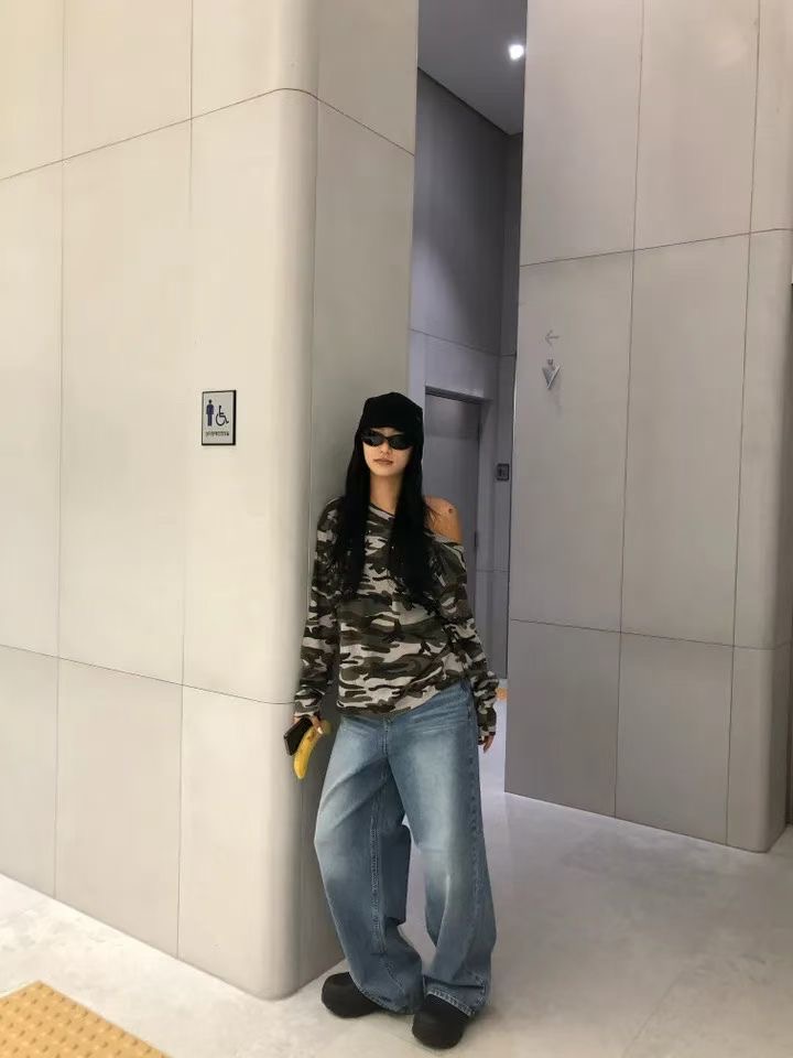 HIDDENHILLS韓國直郵㊣女士新款職業時尚熱賣真品長袖T恤迷彩HIDDENHILLS長袖T恤