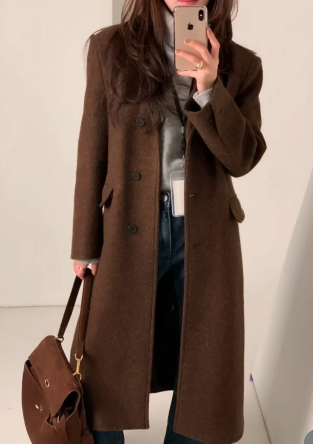 LOUNGE VERA韓國代購㊣女士新款25秋冬熱賣職業中長款大衣LOUNGE VERA-2件訂中長款大衣圖色2