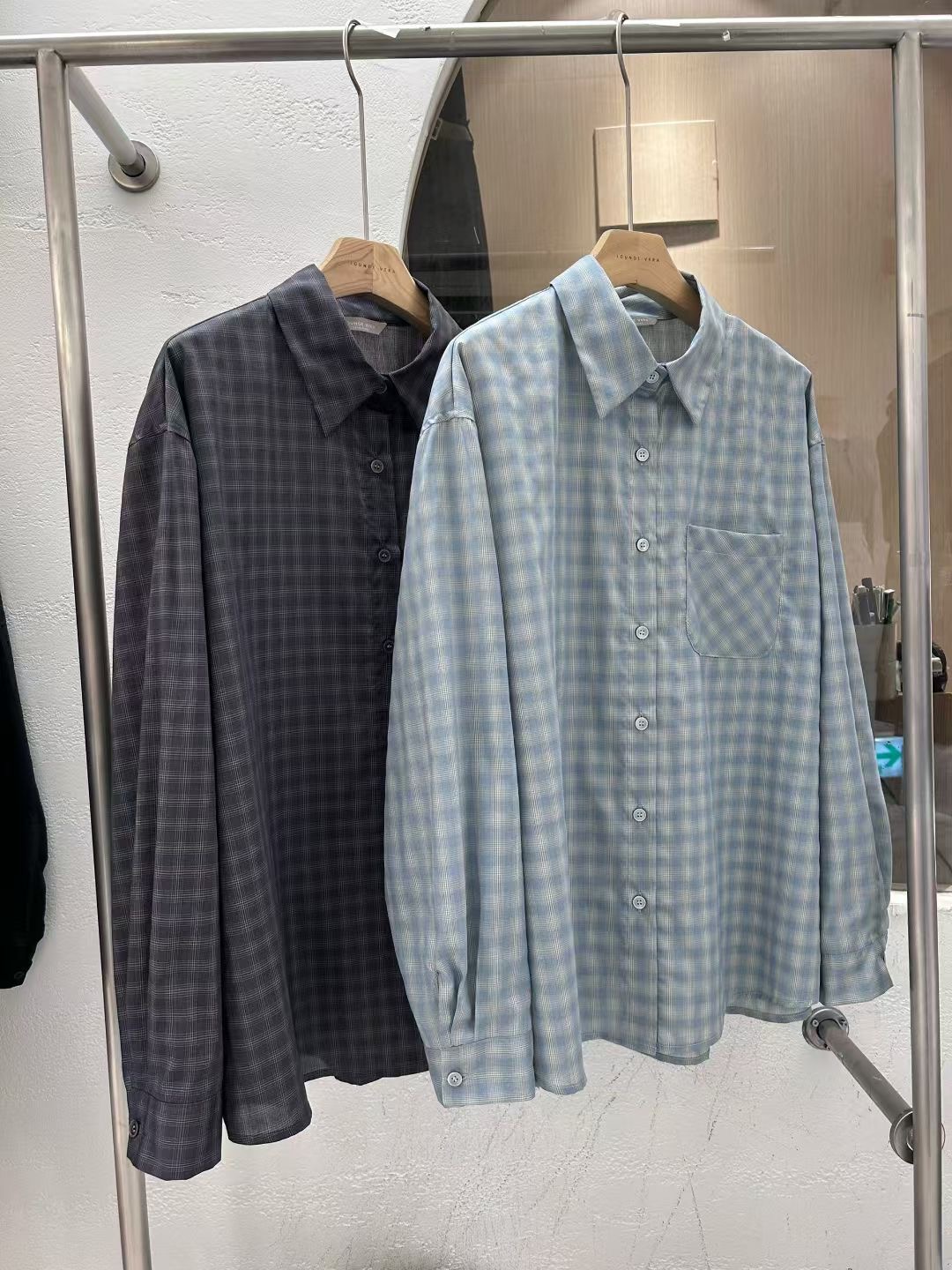 LOUNGE VERA韓國代購㊣女士新品時尚休閑推薦襯衫蕾絲衫格紋LOUNGE VERA-2件訂襯衫/蕾絲衫圖色1左一色