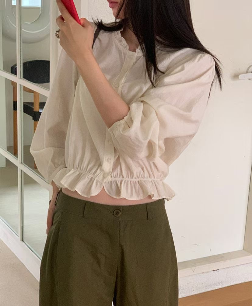 ALL OF US東大門㊣實拍女裝新品休閑25秋冬人氣襯衫蕾絲衫ALL OF US襯衫/蕾絲衫圖色1