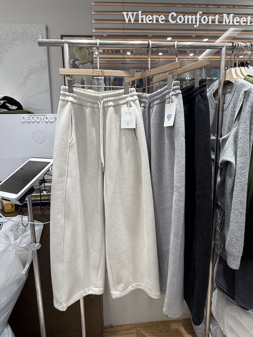DE GO YOU東大門㊣代購女裝新款職業休閑休閑褲闊腿褲抓絨DE GO YOU休閑褲