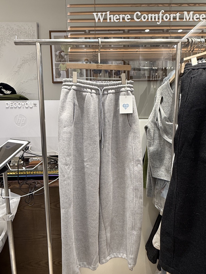 DE GO YOU東大門㊣代購女裝新款職業休閑休閑褲闊腿褲抓絨DE GO YOU休閑褲圖色1