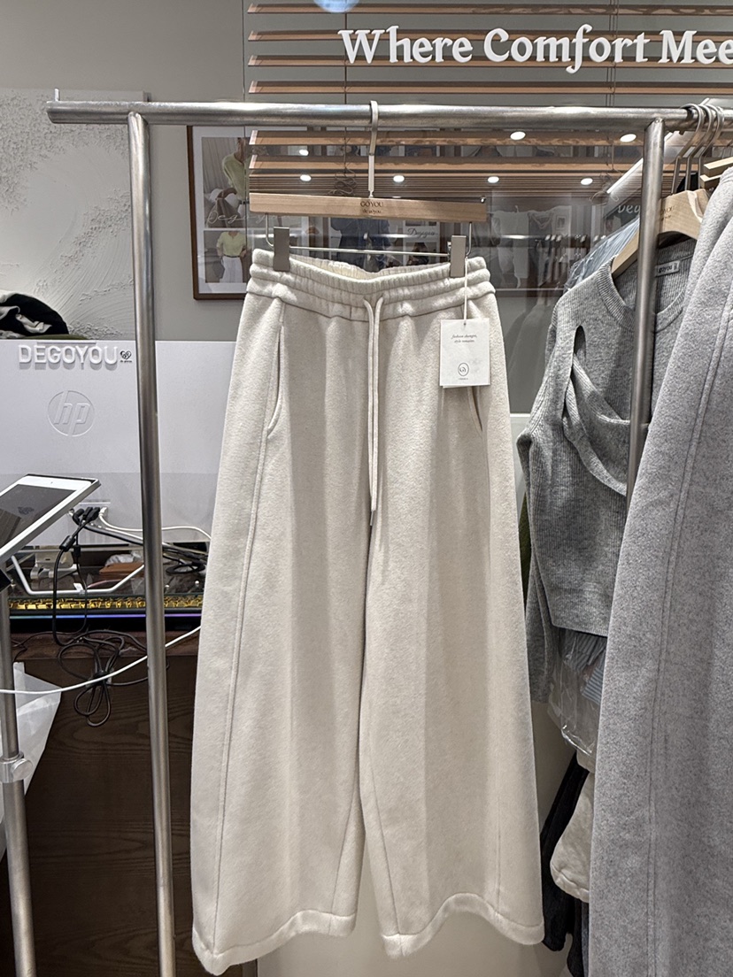 DE GO YOU東大門㊣代購女裝新款職業休閑休閑褲闊腿褲抓絨DE GO YOU休閑褲圖色3