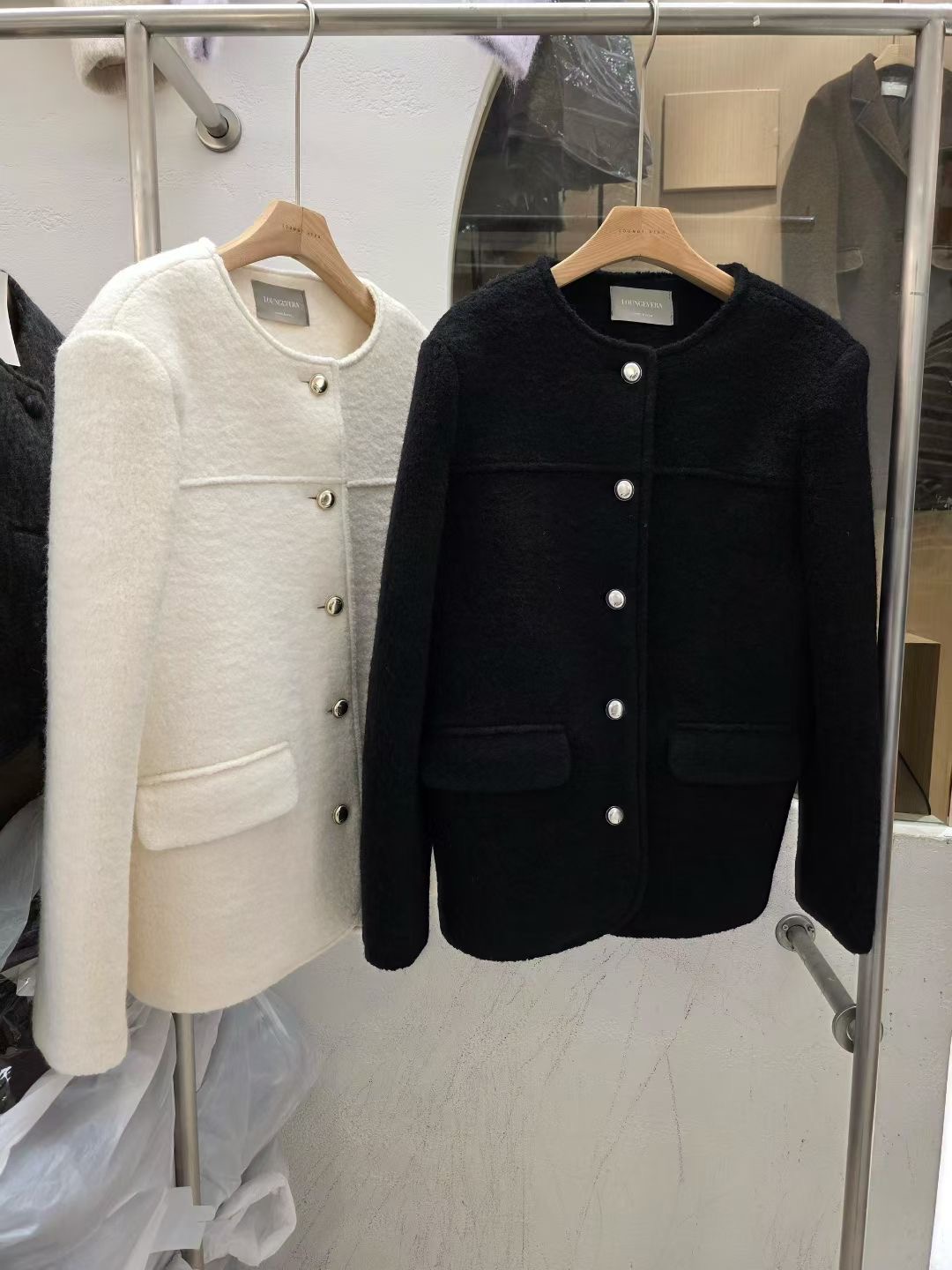LOUNGE VERA東大門㊣代購女士新品推薦熱賣休閑人氣夾克羊毛LOUNGE VERA-2件訂夾克圖色1左一色