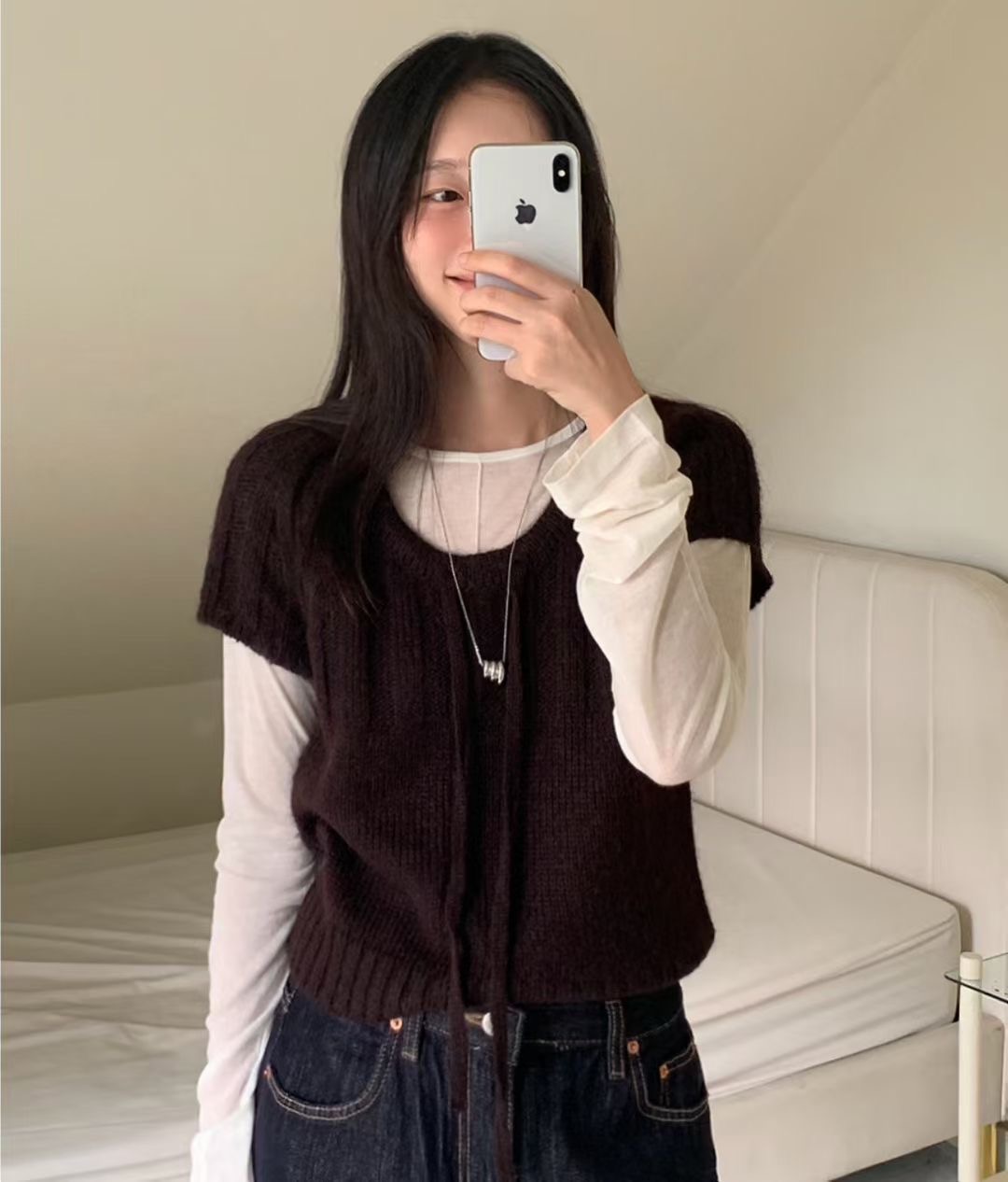 ALL OF US韓國直郵㊣女士新品熱賣25秋冬休閑針織衫不含內搭ALL OF US針織衫圖色1