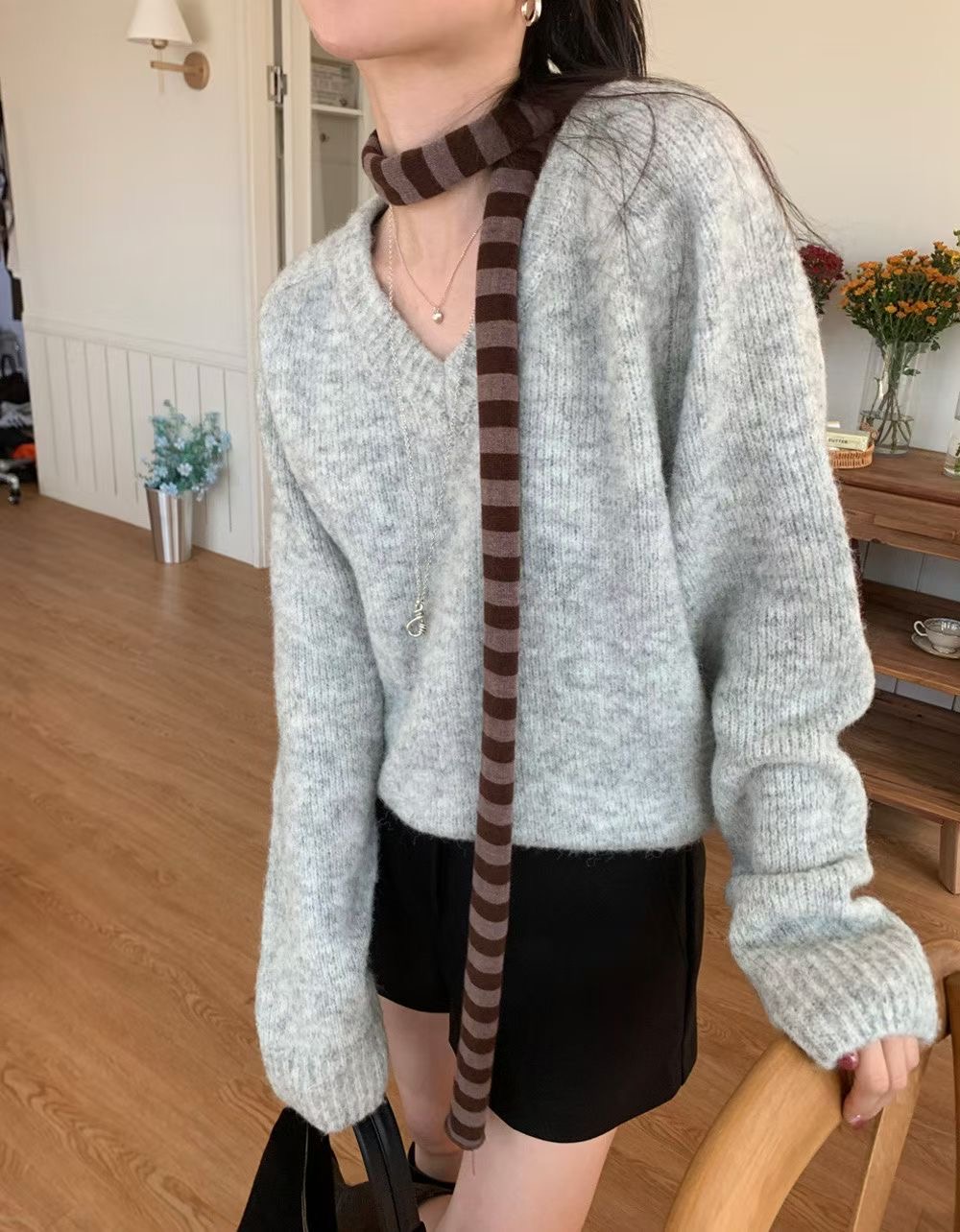 ALL OF US韓國直郵㊣女裝新品職業休閑熱賣針織衫不含脖帶ALL OF US針織衫圖色2