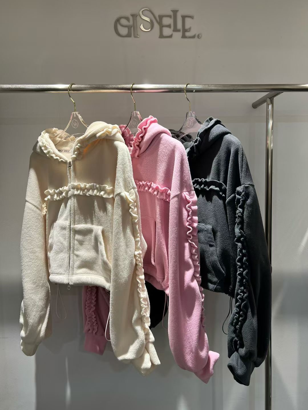 GISELE東大門㊣直郵女裝新款人氣推薦職業25秋冬夾克荷葉邊拉鏈GISELE夾克