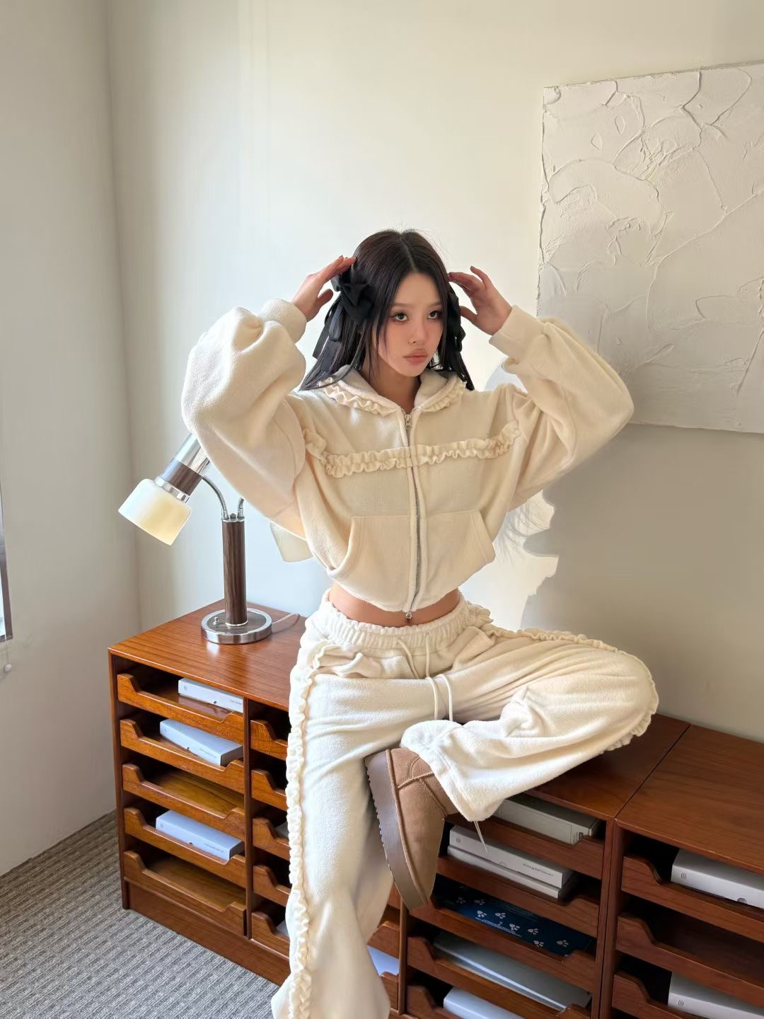 GISELE東大門㊣直郵女裝新款人氣推薦職業25秋冬夾克荷葉邊拉鏈GISELE夾克圖色1