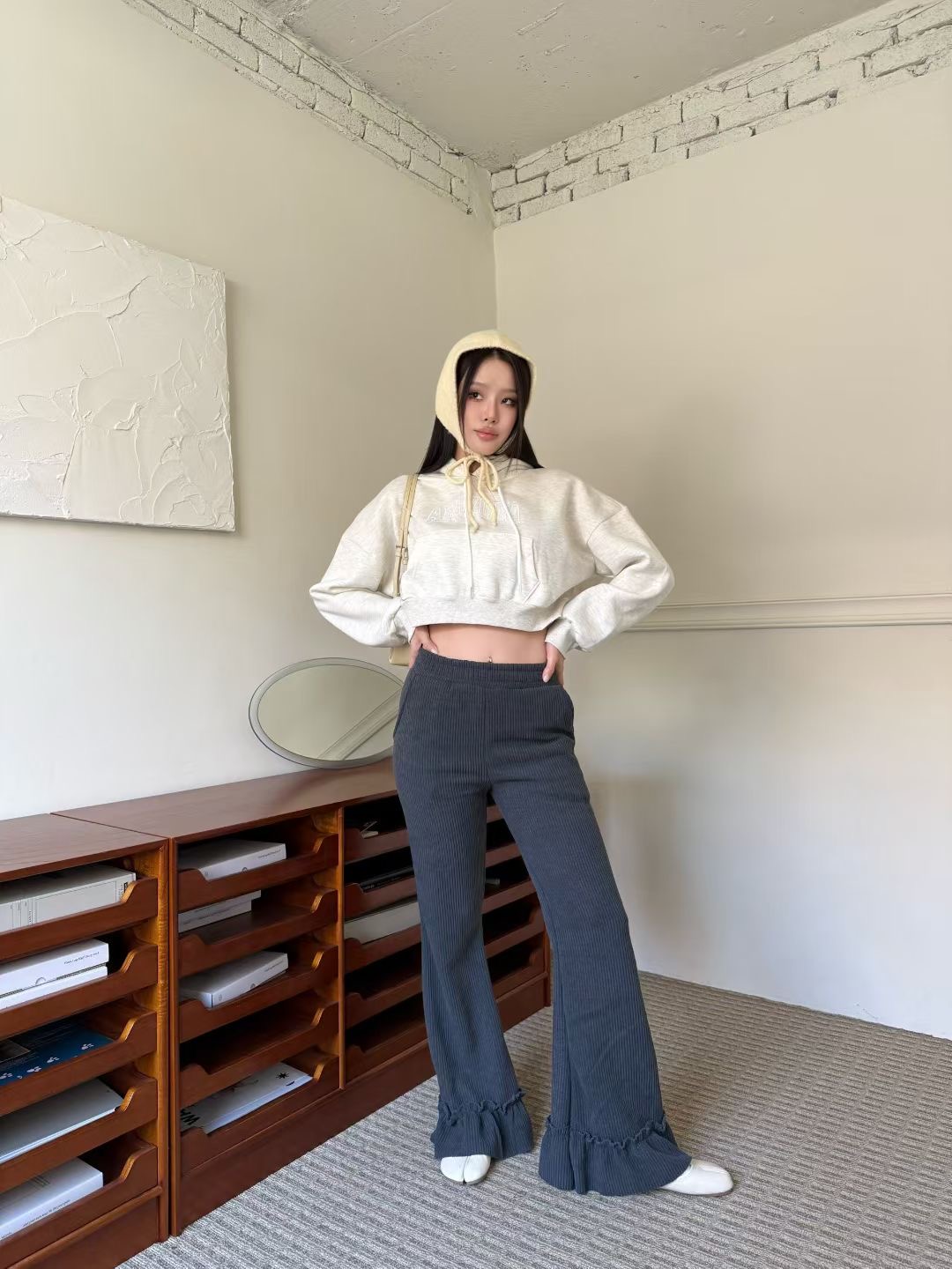 GISELE韓國直郵㊣女裝新品推薦時尚人氣職業休閑褲荷葉邊喇叭GISELE休閑褲圖色2