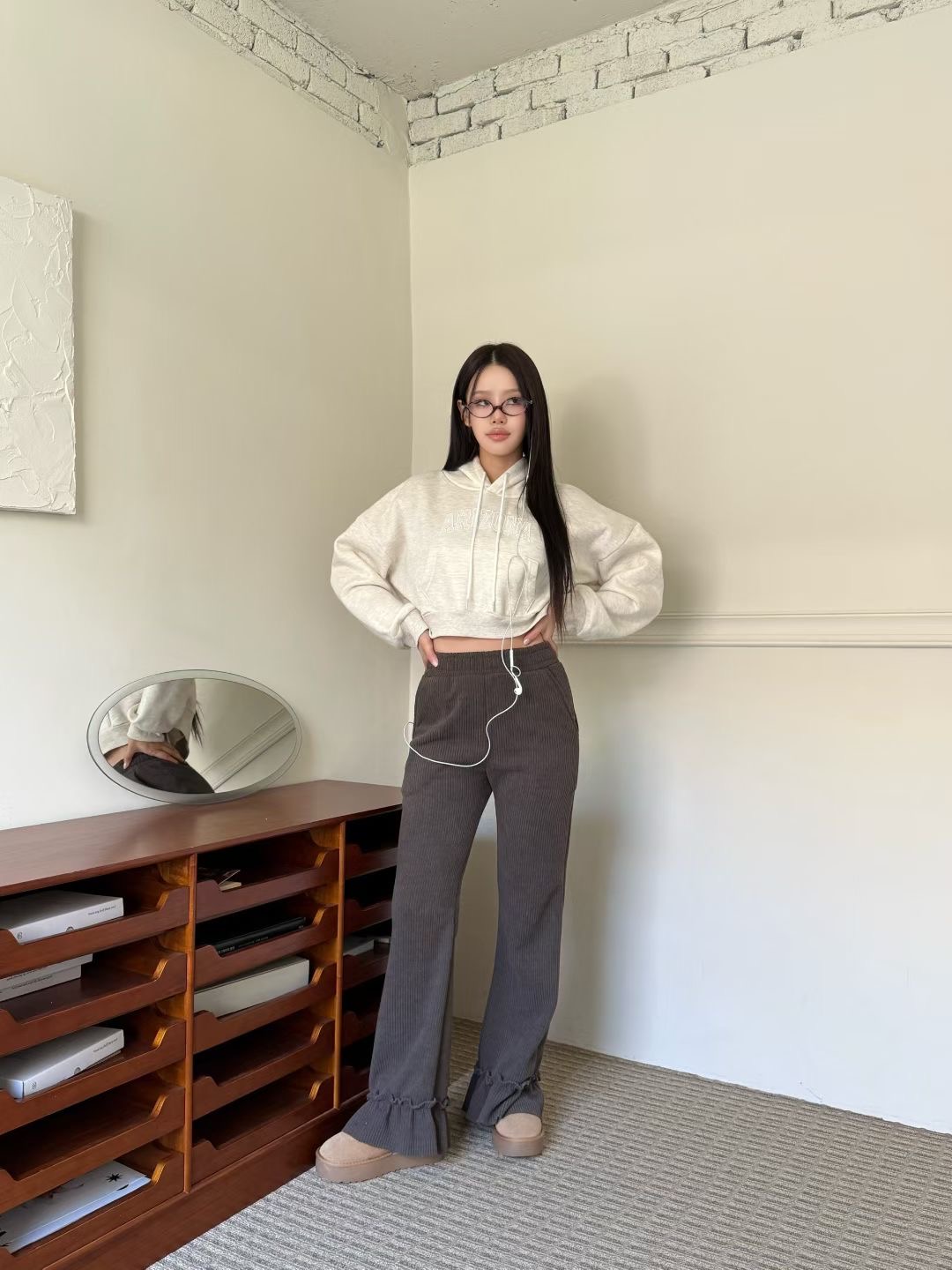 GISELE韓國直郵㊣女裝新品推薦時尚人氣職業休閑褲荷葉邊喇叭GISELE休閑褲圖色3